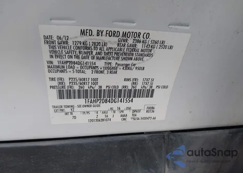 2013 Ford Taurus Se from USA, damaged, VIN 1FAHP2D84DG141554